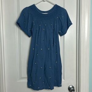 Old Navy Blue Embroidered Smocked Dress XS